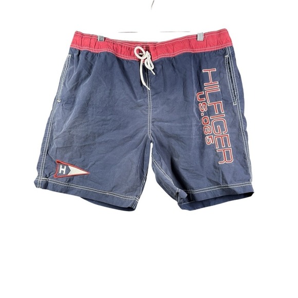 Tommy Hilfiger Other - Tommy Hilfiger Swim Shorts Mens XL Blue Red Graphic Logo Mesh Lined Pocket